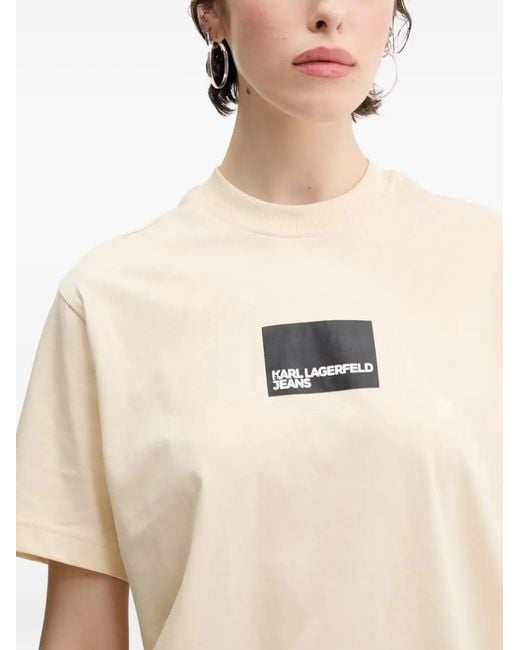 Karl Lagerfeld Natural Logo-Print Crew-Neck T-Shirt