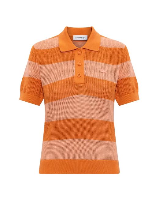 Lacoste Orange Polo En Maille À Rayures