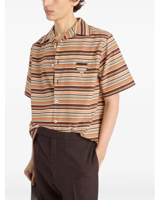 Camicia in misto cotone ricamato di Prada in Brown da Uomo