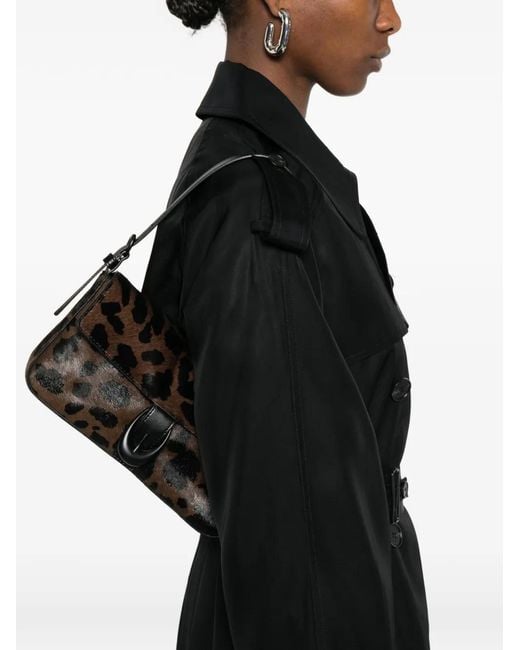 Staud Black Leopard-Pattern Buckle-Detail Shoulder Bag