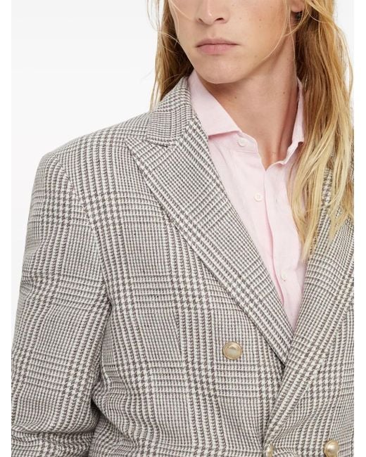 Brunello Cucinelli Gray Puppytooth Double-Breasted Blazer for men