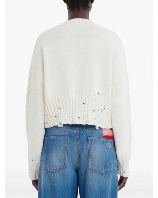 Marni White Dishevelled Cotton Gauge Crew Knit