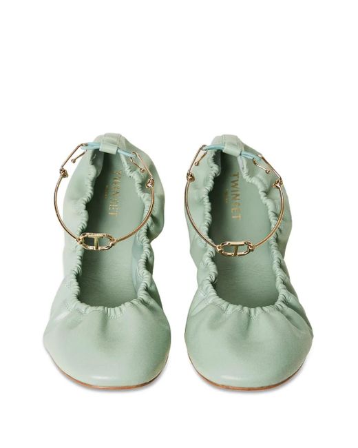 Twinset Green Ankle-Strap Ballet Flats
