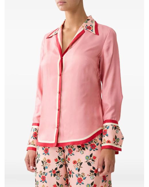 Camilla Pink Floral-Print Silk Shirt