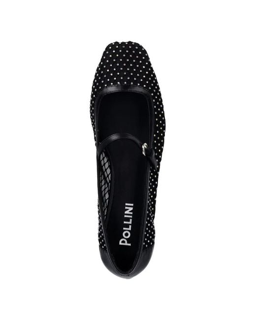 Pollini Black Ballerines En Mesh À Ornements En Cristal
