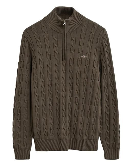 Gant Green Cable-Knit Half-Zip Sweater for men