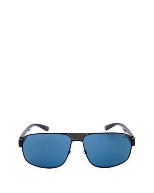 Polo Ralph Lauren Blue Rectangle-Frame Metal Sunglasses for men