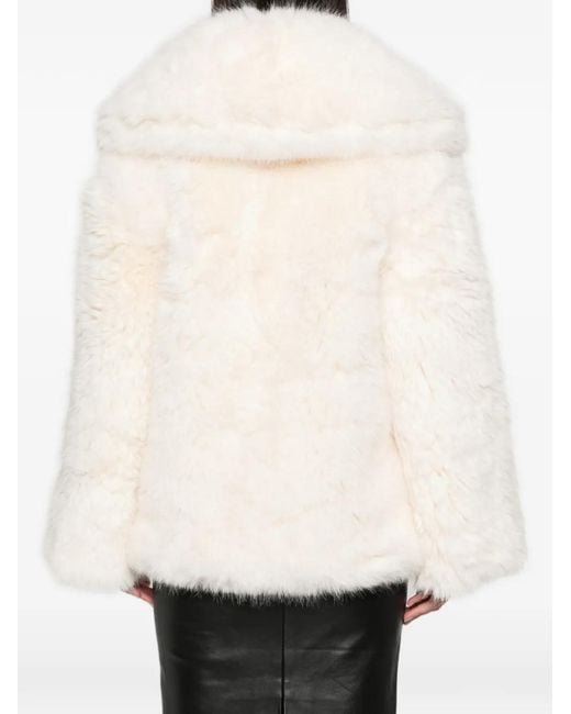 Self-Portrait White Wide-Lapel Faux-Fur Coat