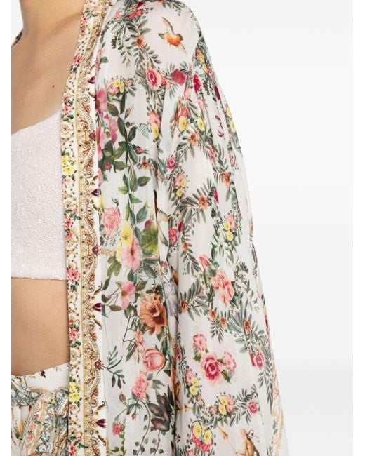 Camilla Natural Renaissance Romance-print Silk Chiffon Kimono