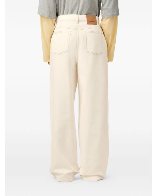 AMI White Cotton Wide-Fit Trousers for men
