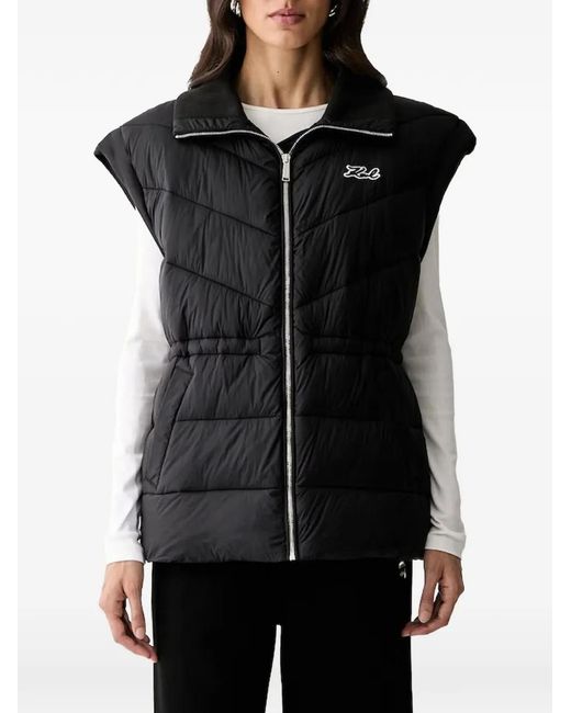 Karl Lagerfeld Black Quilted Logo-Patch Gilet