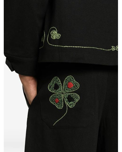Bode Black Lucky Draw Embroidered Trousers for men