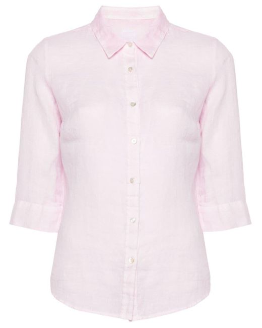 120% Lino Pink Three-quarter Sleeve Linen Shirt