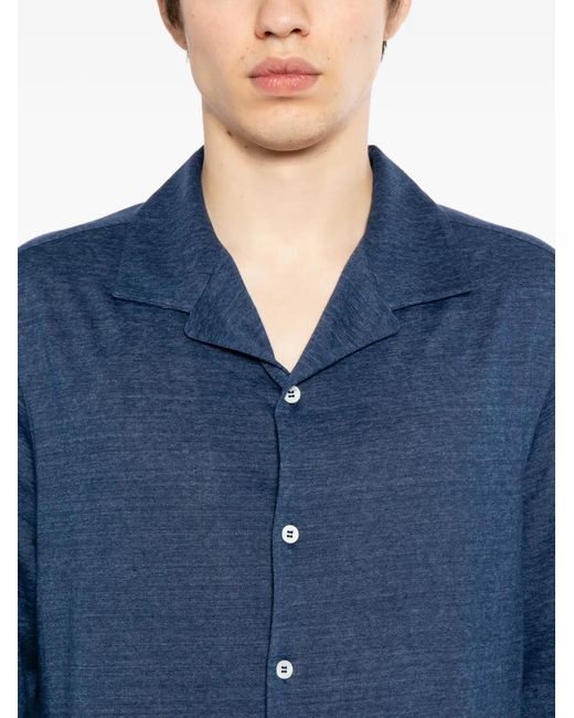 Brunello Cucinelli Blue Camp-Collar Buttoned Shirt for men