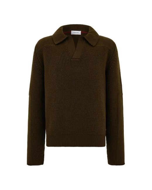 Ferragamo Green Knitted Sweater With Polo Collar for men