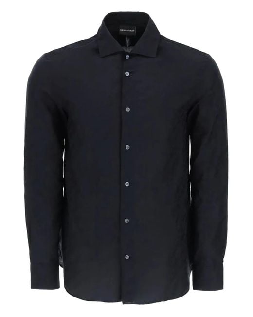 メンズ Emporio Armani Embossed-pattern Shirt Blue