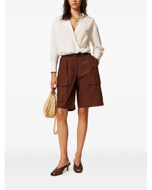 Twinset White Linen Blend Crossover Shirt
