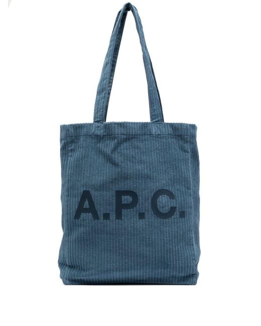 A.P.C. Logo-print Corduroy Tote Bag in Blue | Lyst