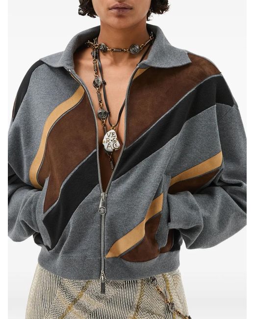 Versace Black Intarsia-Wool & Leather Patchwork Zip Sweatshirt