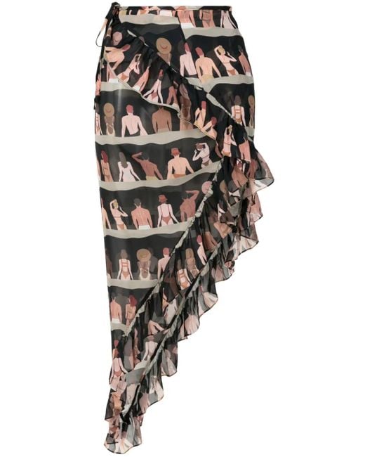 Amir Slama Black Graphic-Print Silk Asymmetric Skirt