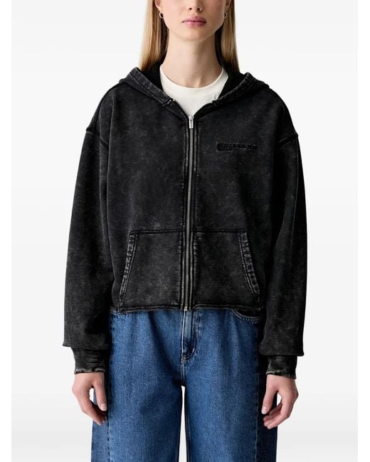 Karl Lagerfeld Black Acid-Wash Logo-Embroidered Hoodie