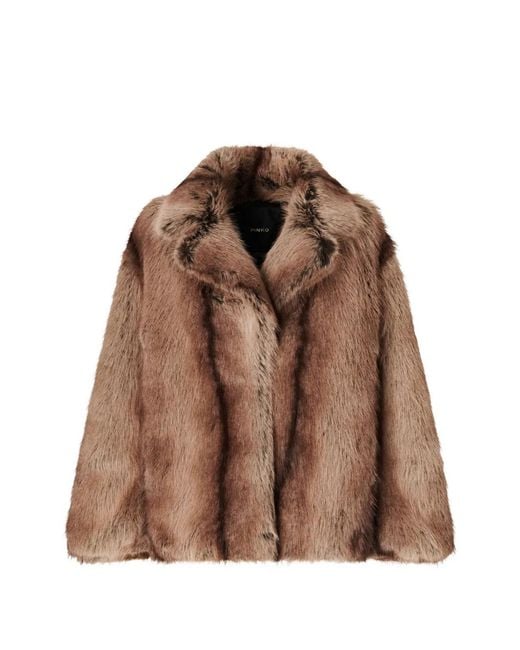 Pinko Brown Faux-Fur Notch-Lapels Coat