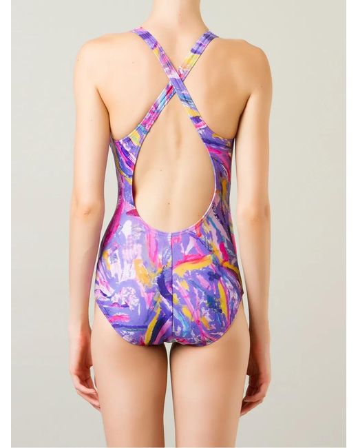 Amir Slama Purple Graphic-Print Crossover-Strap Swimsuit