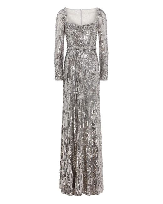 Jenny Packham Kestra スパンコールトリム マキシドレス Gray