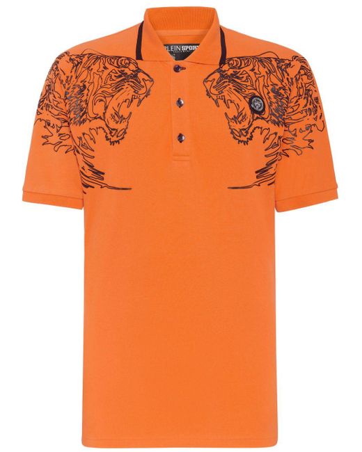 Philipp Plein Orange Tiger Cotton Polo Shirt for men