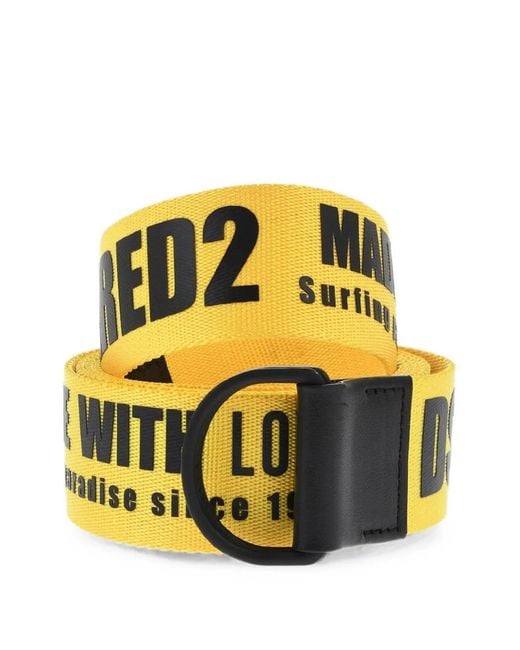 DSquared² Yellow Logo-Print D-Ring Belt for men