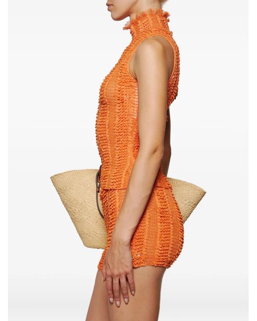 Roberta Einer Orange Ruffled Turtleneck Top