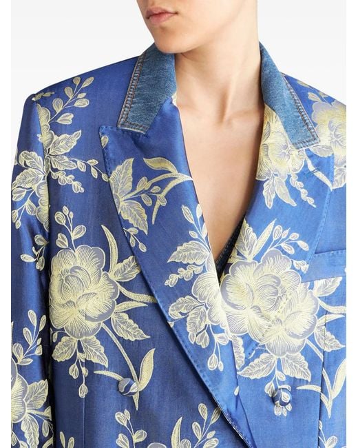 Etro Blue Printed Jacquard Double Breasted Jacket