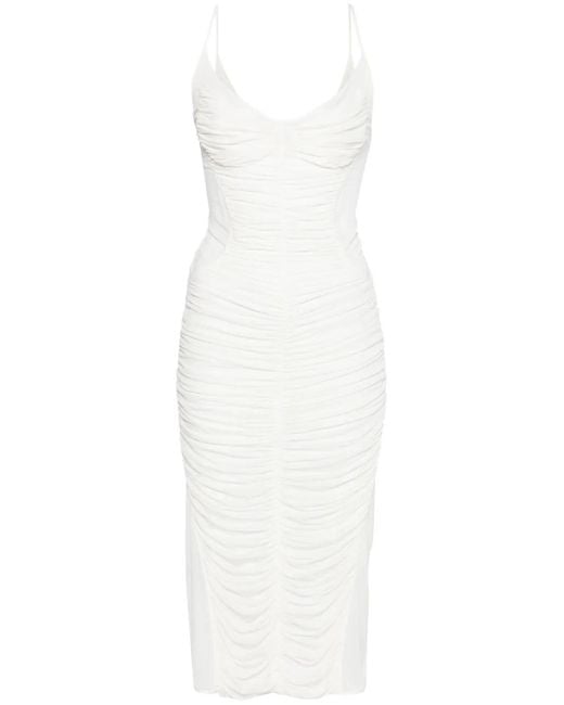 Mugler White Ruched Midi Dress