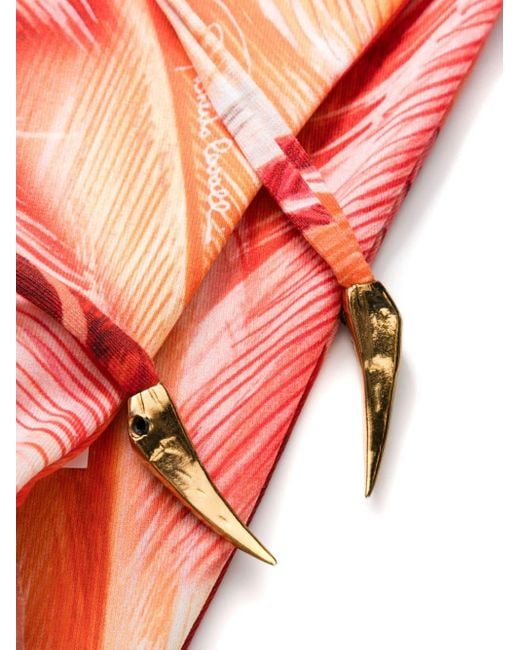 Roberto Cavalli Red Tiger Tooth-detailed Feather-print Bikini