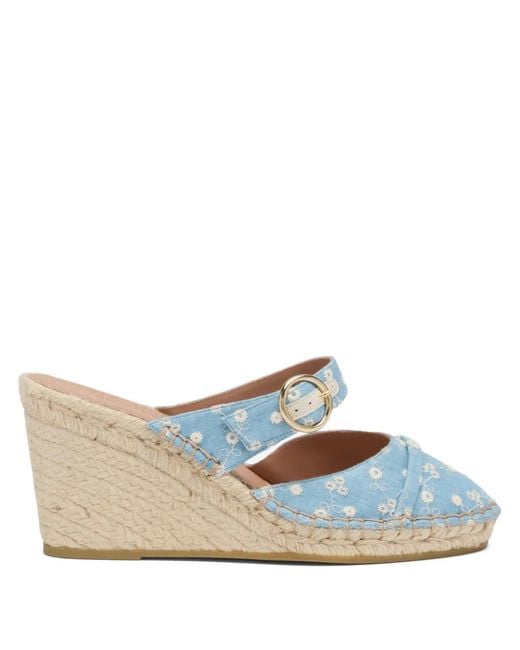 Malone Souliers Blue Farah Floral-Printed Wedge Espadrilles