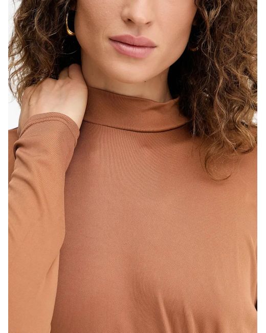 Twinset Brown Buckle-Detail Long-Sleeve Maxi Dress