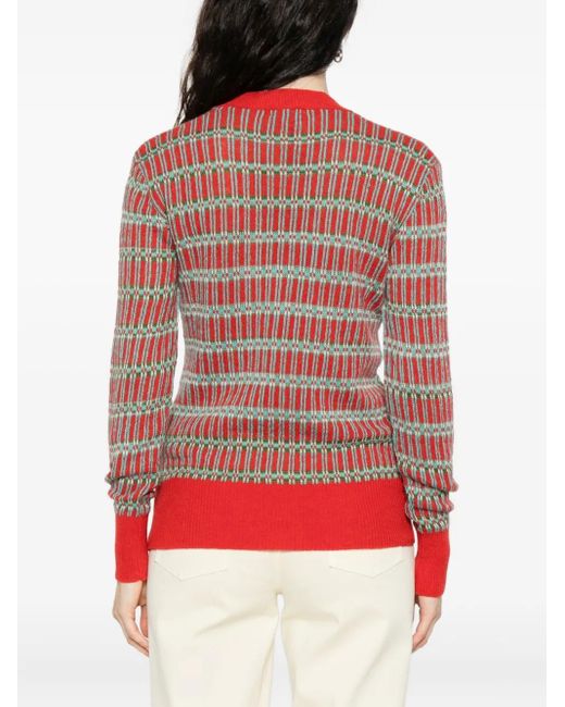 Etro Trui Met Geometrisch Patroon En V-Hals in het Red
