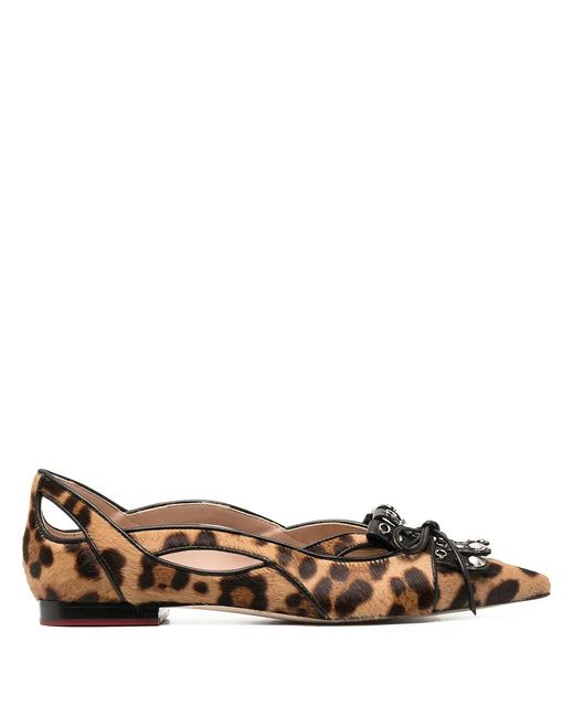 Scarosso Brown Bow-Detail Pointed-Toe Ballerina Shoes