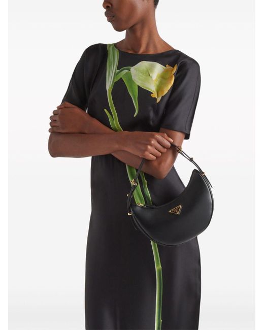 Prada Black Floral-print Silk Twill Dress