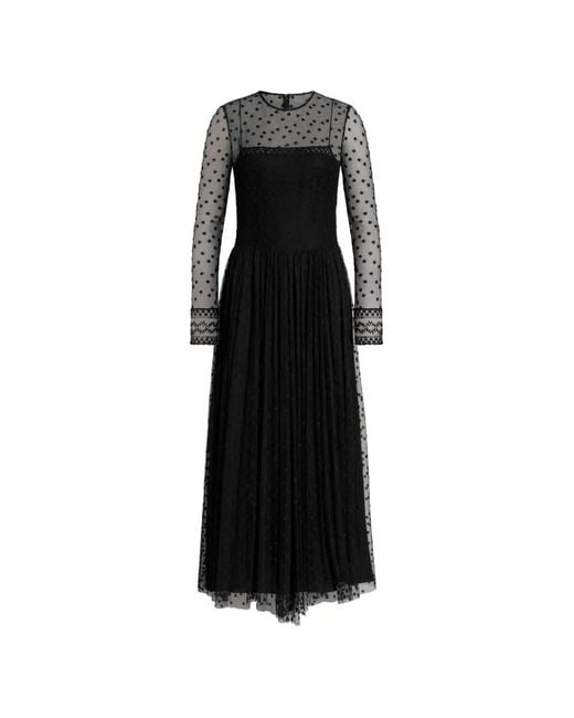 Alberta Ferretti Black Polka-Dot Embroidered-Lace Midi Dress