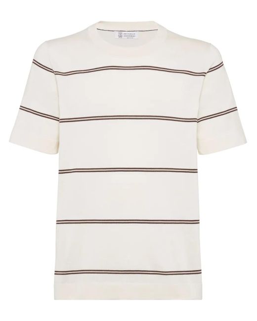 メンズ Brunello Cucinelli ストライプ Tシャツ Natural