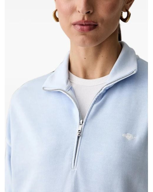 Gant Blue Quarter-Zip Logo-Embroidered Sweater