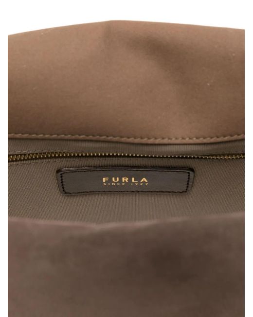 Furla Brown Domus Circular-Detail Leather Shoulder Bag