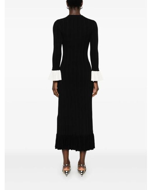 Sandro Black Gerüschtes Midikleid