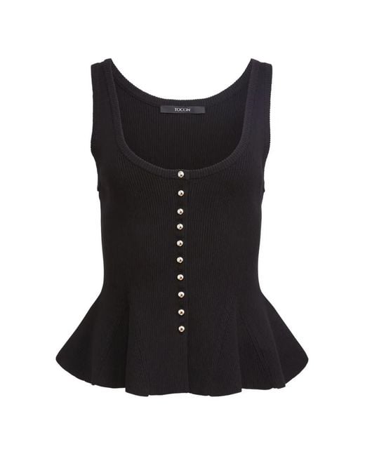 Toccin Black Eden Button-Front Flared Tank Top