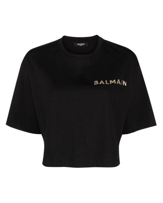 Balmain Katoenen T-shirt Met Logopatch in het Black