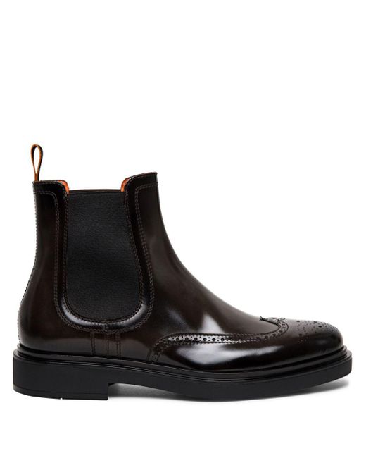 Santoni Black Perforated Leather Chelsea Boots for men