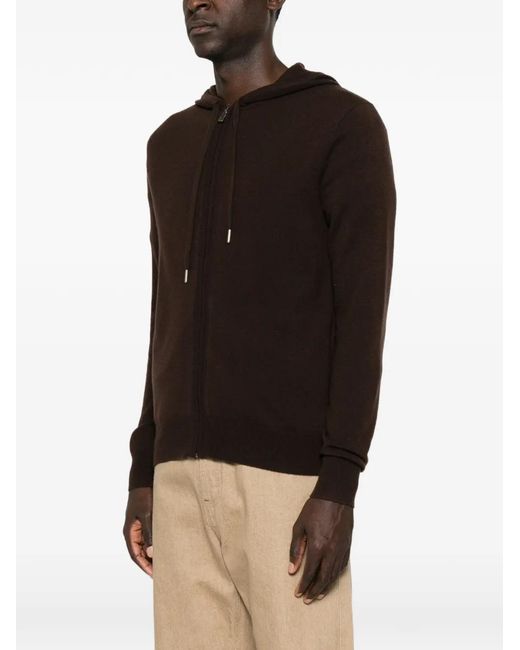 Bompard Brown Zip-Up Drawstring Hoodie for men