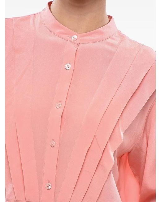 Stella McCartney Pink Pleated Mandarin-Collar Blouse
