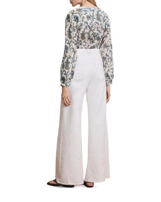 Veronica Beard White Vicki Belt Loops Flared Trousers